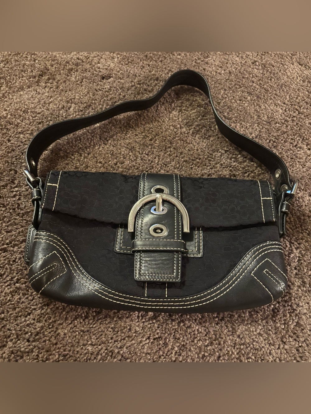 Vintage Y2K Coach Soho black jacquard demi baguette flap shoulder bag
